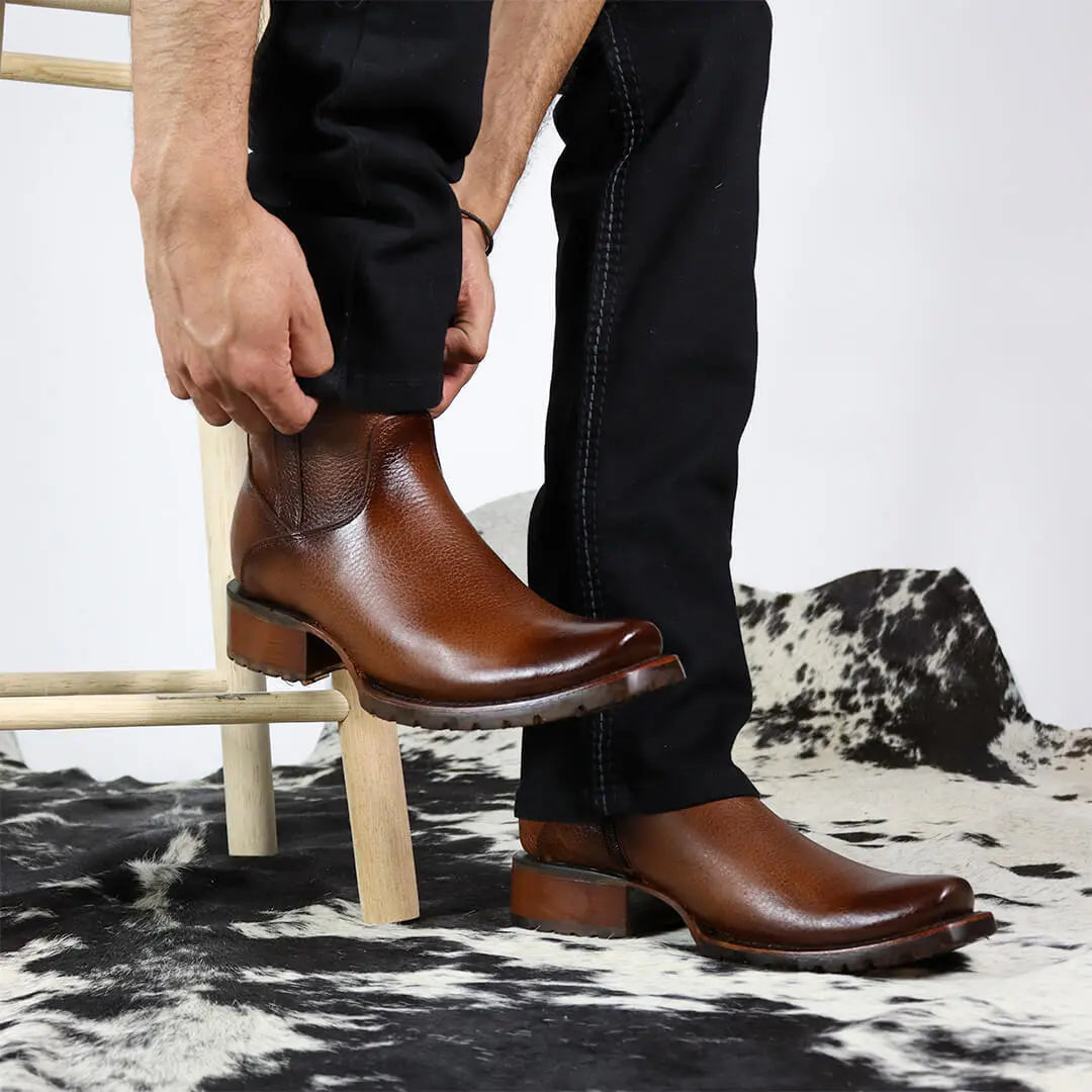 Botín Vaquero de Piel Modelo Ámbar PL103 - Piel Esmeralda