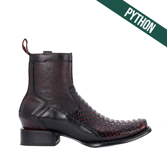 Botín Monarca en Piel de Python Black Cherry PL401