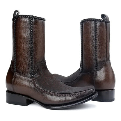 Botín Vaquero De Piel Cuello De Toro Para Hombre