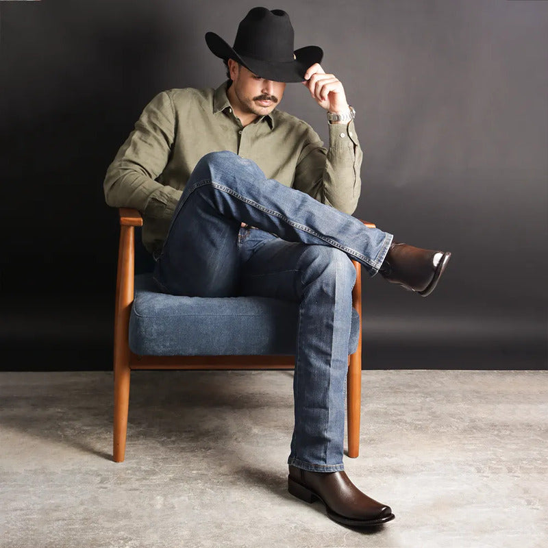 Botín Vaquero Esmeralda En Autentica Piel De Res Para Hombre
