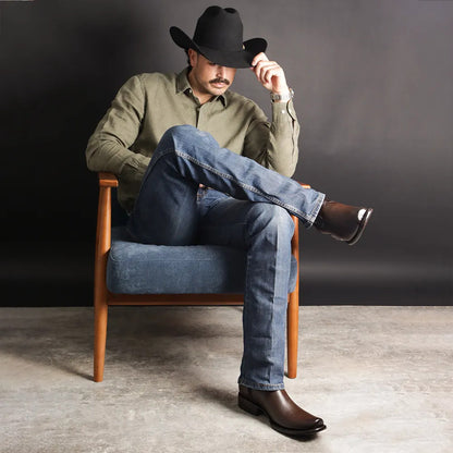 Botín Vaquero Esmeralda En Autentica Piel De Res Para Hombre